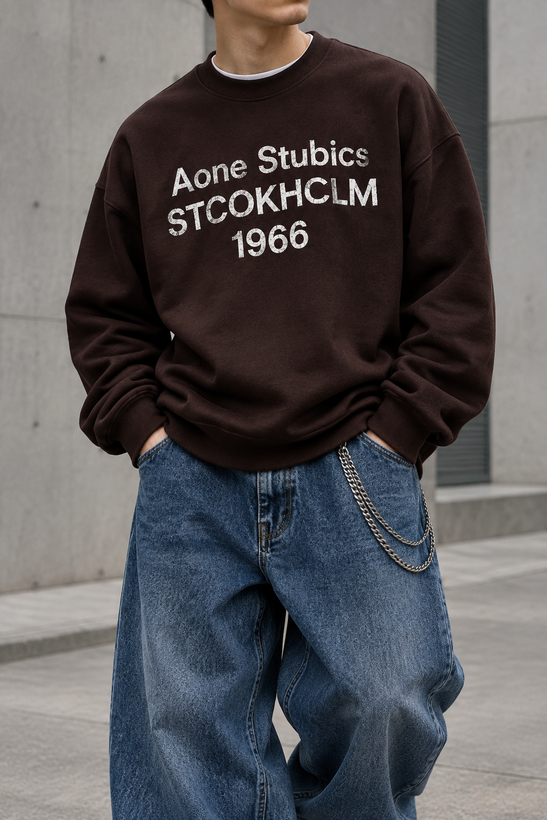 دورس گرم بالا مردانه پنبه سه نخ رنگ قهوه ای موکا تایپوگرافی 1966 | Navy Oversized Sweatshirt
