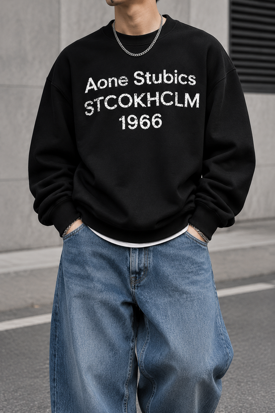 دورس گرم بالا مردانه پنبه سه نخ رنگ مشکی تایپوگرافی 1966 | Navy Oversized Sweatshirt