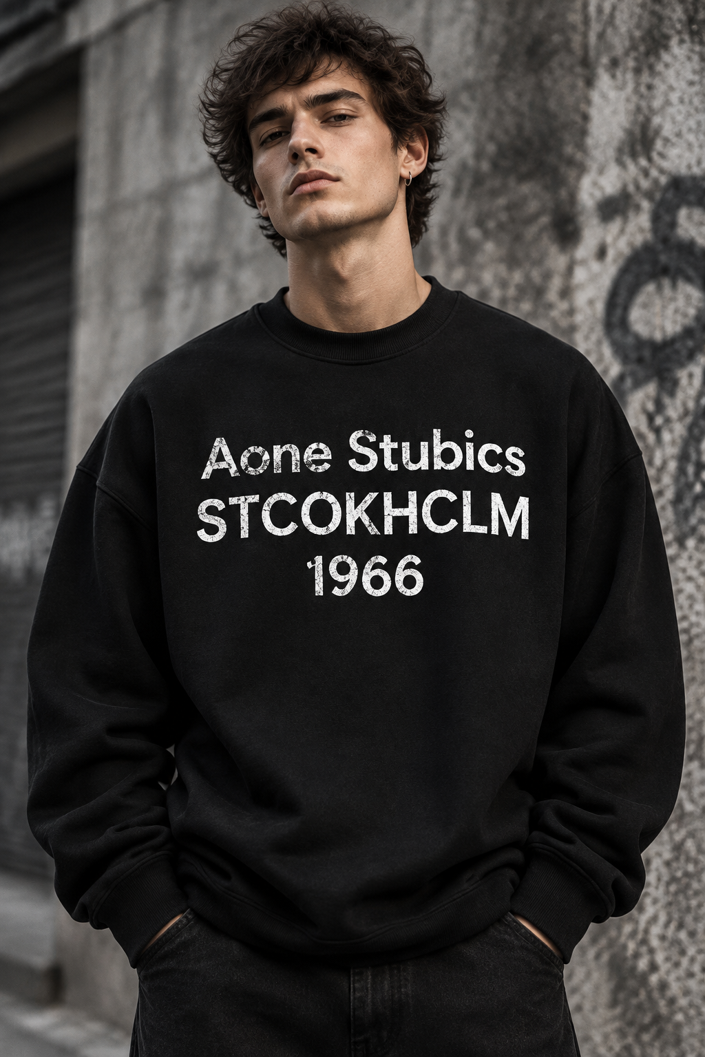 دورس گرم بالا مردانه پنبه سه نخ رنگ مشکی تایپوگرافی 1966 | Navy Oversized Sweatshirt
