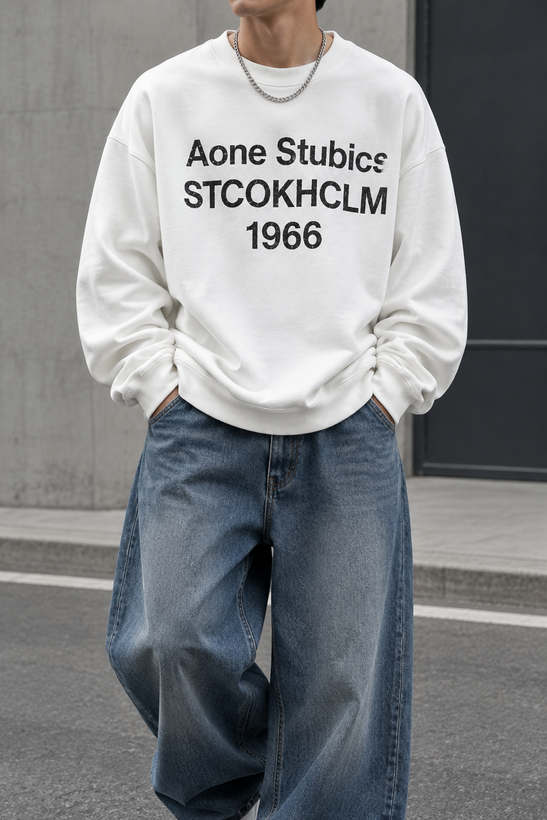 دورس گرم بالا مردانه پنبه سه نخ رنگ سفید تایپوگرافی 1966 | Navy Oversized Sweatshirt