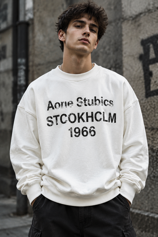 دورس گرم بالا مردانه پنبه سه نخ رنگ سفید تایپوگرافی 1966 | Navy Oversized Sweatshirt