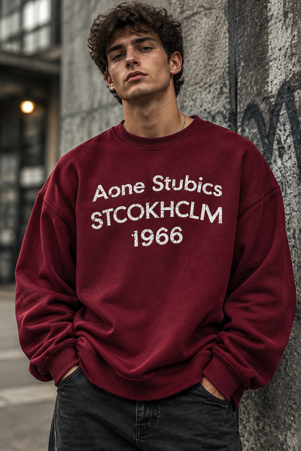دورس گرم بالا مردانه پنبه سه نخ رنگ زرشکی تایپوگرافی 1966 | Navy Oversized Sweatshirt
