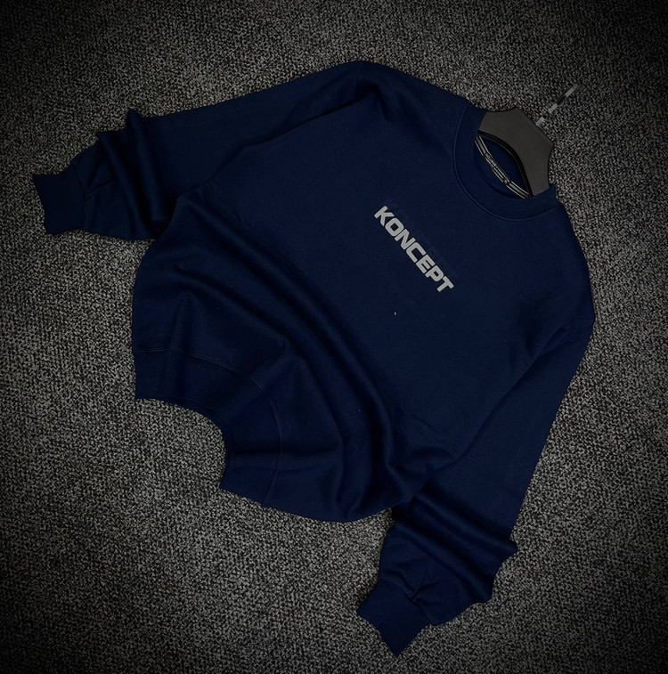 دورس یقه گرد مشکی با چاپ پشت طرح KONCEPT رنگ سرمه ای | Minimalist Crewneck