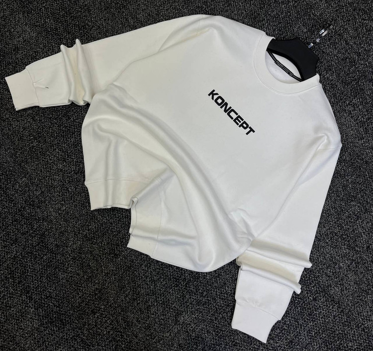 دورس یقه گرد مشکی با چاپ پشت طرح KONCEPT رنگ سفید | Minimalist Crewneck
