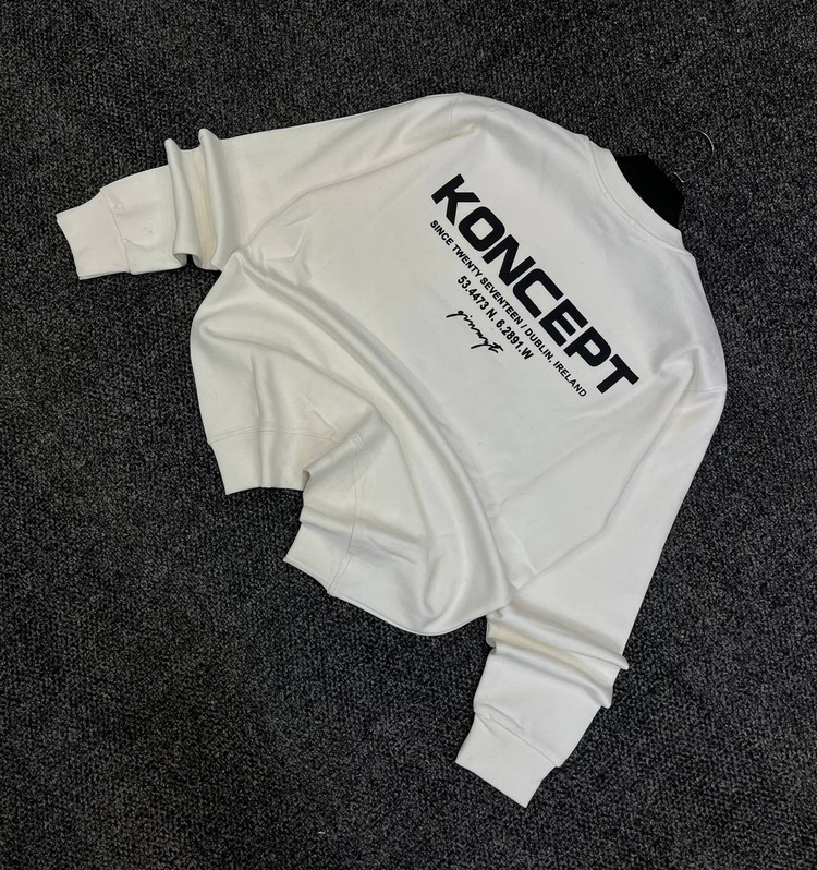 دورس یقه گرد مشکی با چاپ پشت طرح KONCEPT رنگ سفید | Minimalist Crewneck