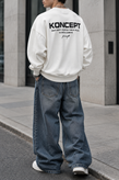 دورس یقه گرد مشکی با چاپ پشت طرح KONCEPT رنگ سفید | Minimalist Crewneck