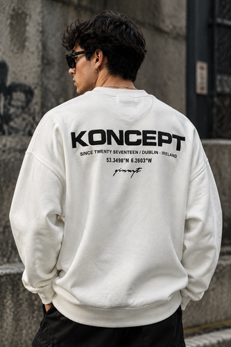 دورس یقه گرد مشکی با چاپ پشت طرح KONCEPT رنگ سفید | Minimalist Crewneck