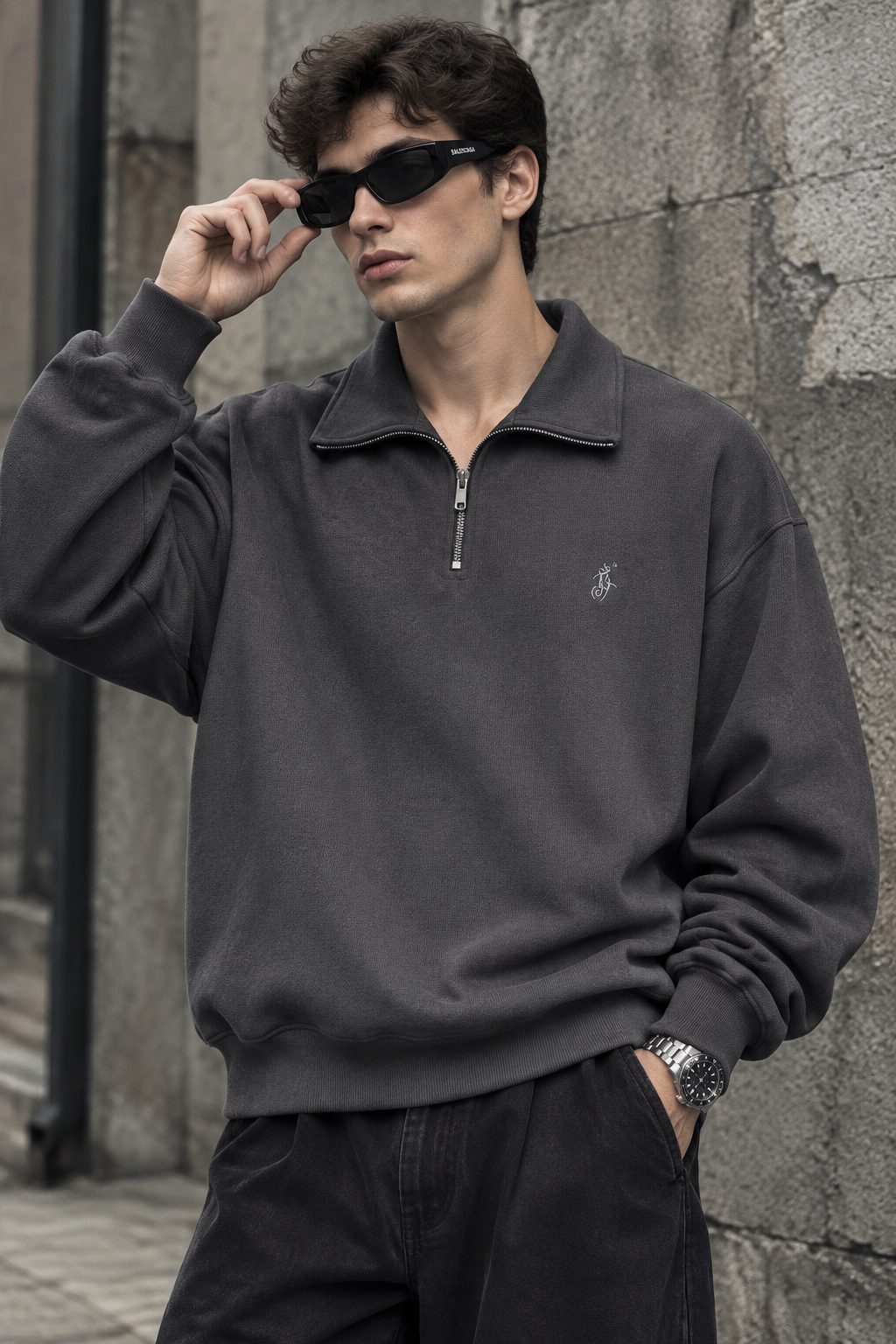 دورس اولد مانی ماندانا نیم زیپ مردانه رنگ خاکستری تیره | Cream Half-Zip Sweatshirt