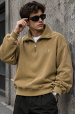 دورس اولد مانی ماندانا نیم زیپ مردانه رنگ اجری مخملی | Cream Half-Zip Sweatshirt