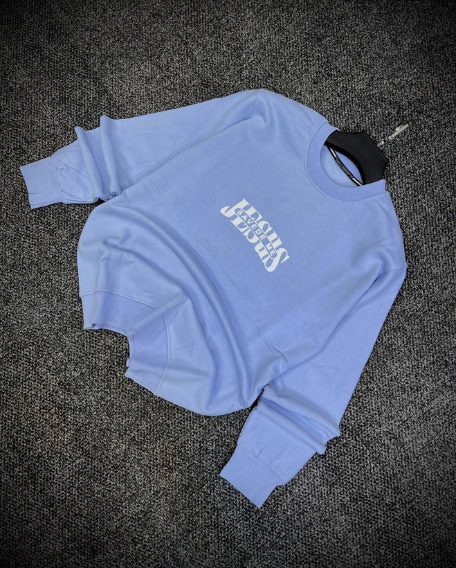 دورس پاییزه مردانه سه نخ پنبه گرم بالا گرافیکی رنگ ابی پاستیلی SAVEDE ME | Cotton Sweatshirt