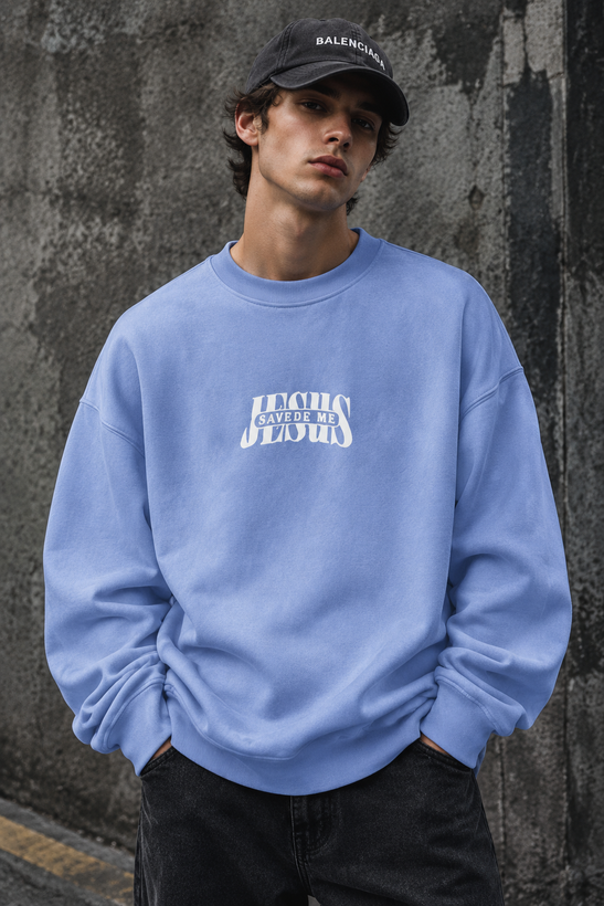 دورس پاییزه مردانه سه نخ پنبه گرم بالا گرافیکی رنگ ابی پاستیلی SAVEDE ME | Cotton Sweatshirt