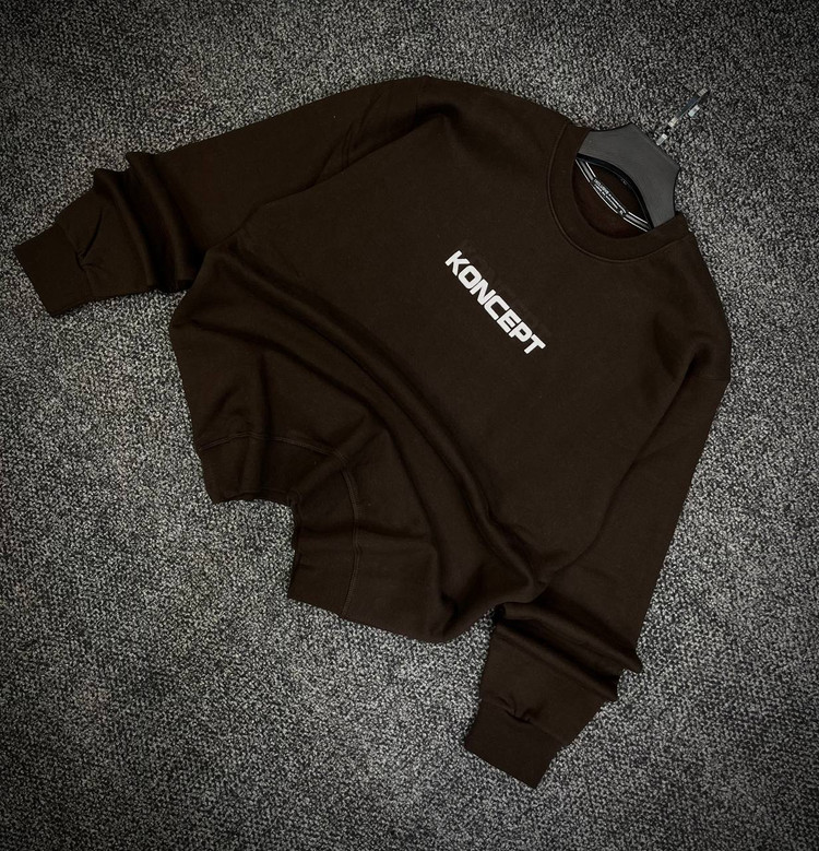 دورس یقه گرد مشکی با چاپ پشت طرح KONCEPT رنگ قهوه ای موکا | Minimalist Crewneck