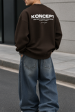 دورس یقه گرد مشکی با چاپ پشت طرح KONCEPT رنگ قهوه ای موکا | Minimalist Crewneck