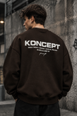 دورس یقه گرد مشکی با چاپ پشت طرح KONCEPT رنگ قهوه ای موکا | Minimalist Crewneck