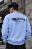 دورس یقه گرد مشکی با چاپ پشت طرح KONCEPT رنگ ابی پاستیلی | Minimalist Crewneck