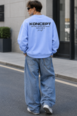 دورس یقه گرد مشکی با چاپ پشت طرح KONCEPT رنگ ابی پاستیلی | Minimalist Crewneck