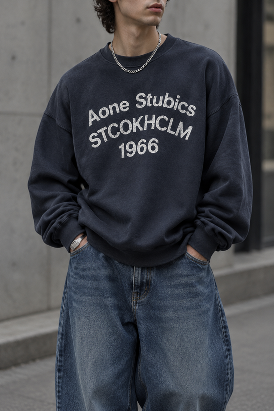 دورس گرم بالا مردانه پنبه سه نخ رنگ خاکستری دودی تایپوگرافی 1966 | Navy Oversized Sweatshirt