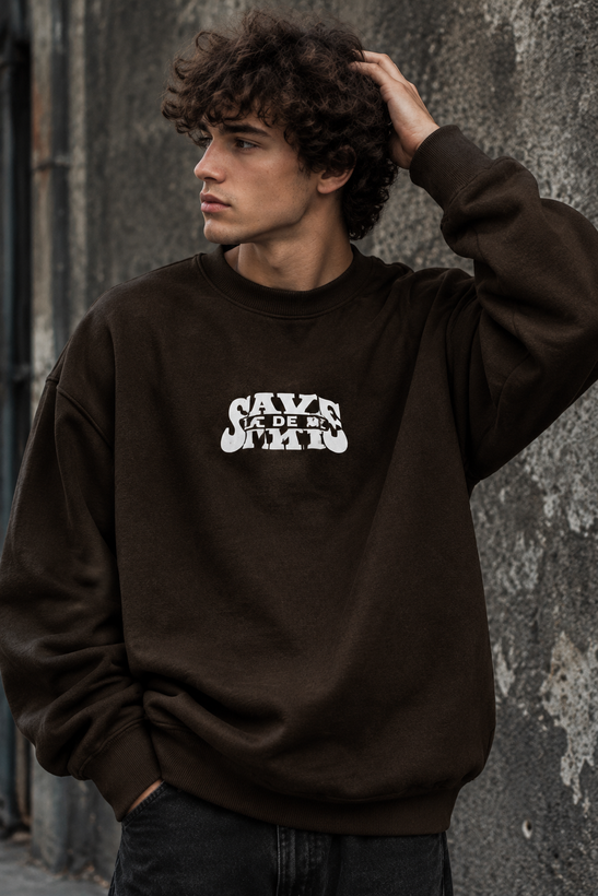 دورس پاییزه مردانه سه نخ پنبه گرم بالا گرافیکی رنگ قهوه ای موکا SAVEDE ME | Cotton Sweatshirt