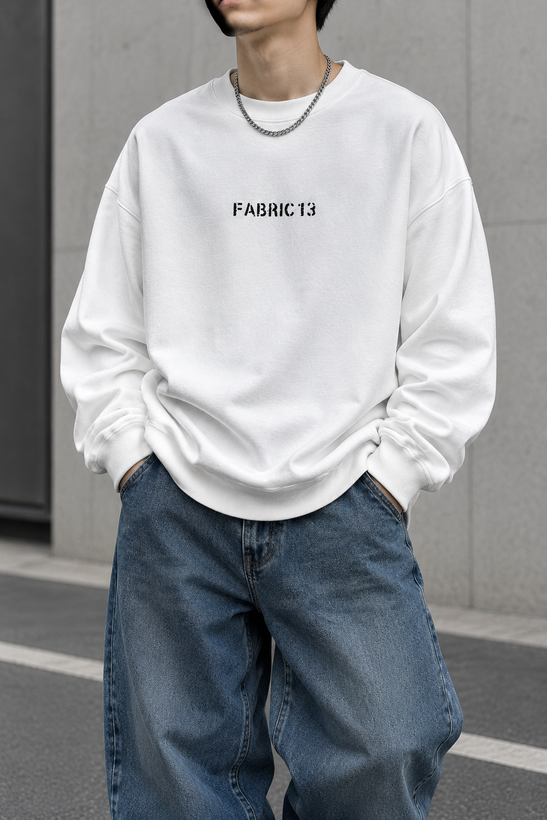 دورس سه نخ پنبه سفید FABRIC 13 مردانه | White Cotton Sweatshirt