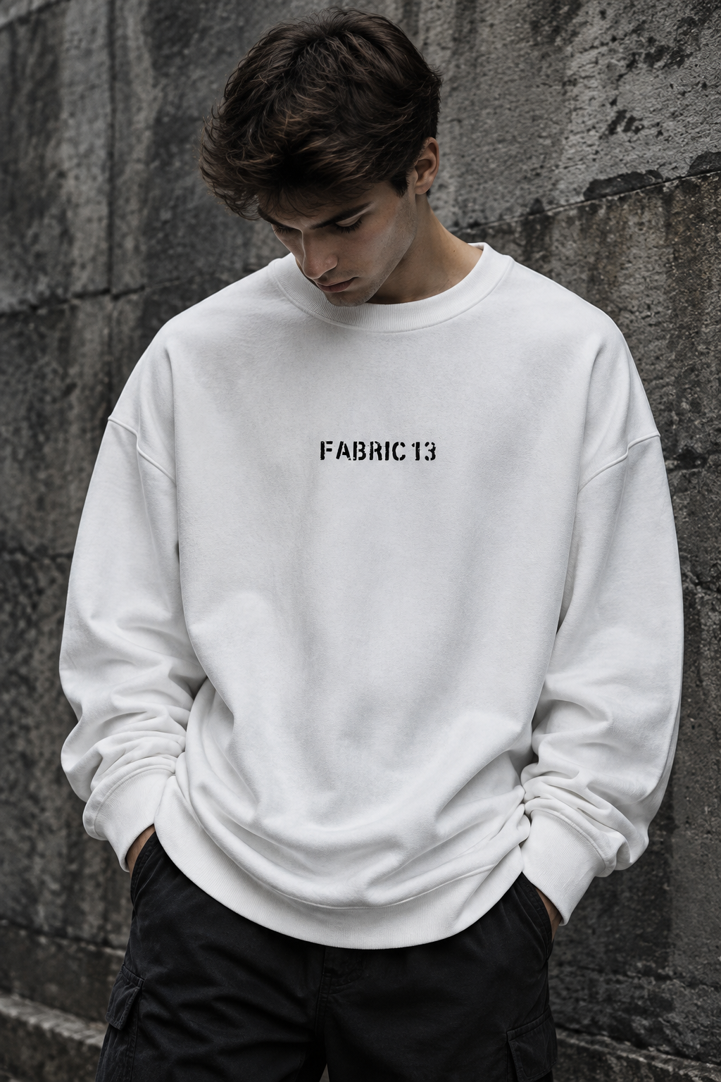 دورس سه نخ پنبه سفید FABRIC 13 مردانه | White Cotton Sweatshirt