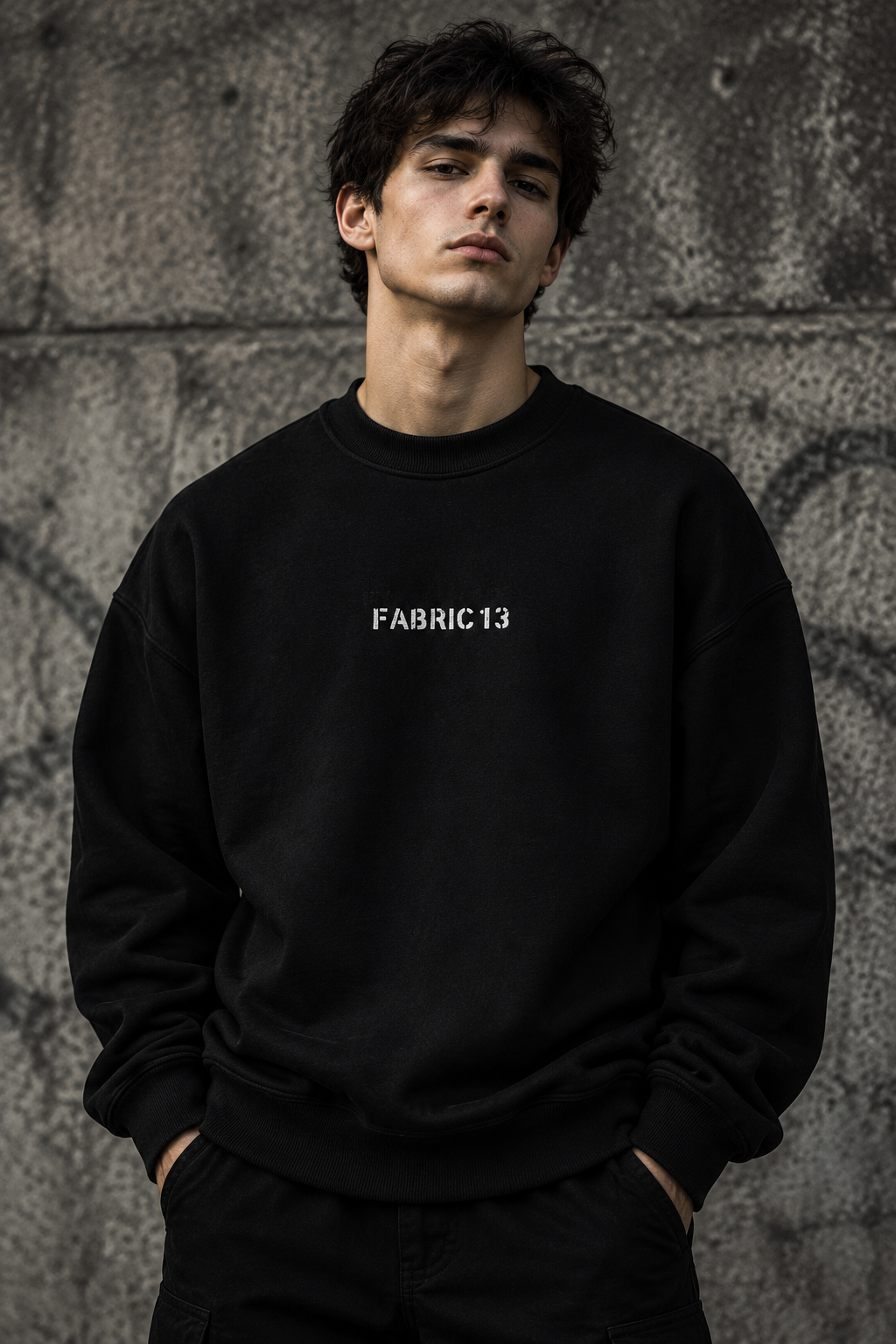 دورس مردانه پنبه سه نخ گرم بالا رنگ مشکی طرح FABRIC 13 | Men’s Sweatshirt