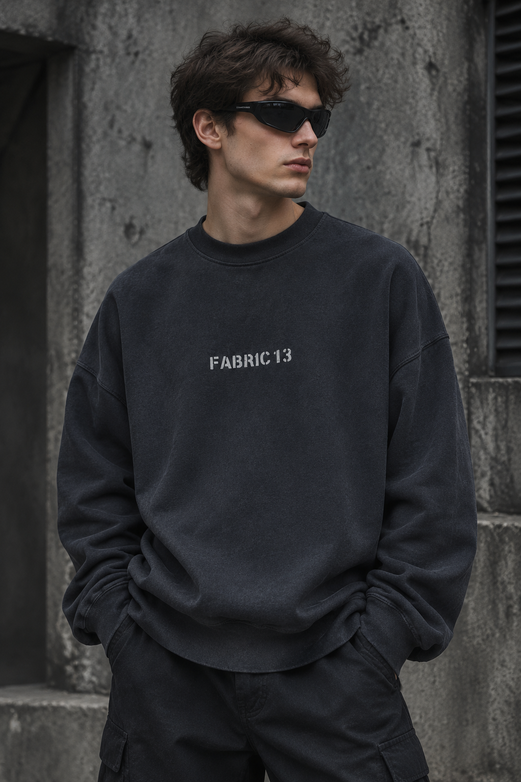 دورس مردانه پنبه سه نخ گرم بالا رنگ خاکستری دودی طرح FABRIC 13 | Men’s Sweatshirt