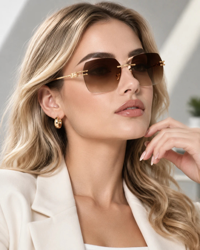 عینک زنانه فشن لنز طیفدار کاراملی دسته زنجیری | Warm Amber Eyewear