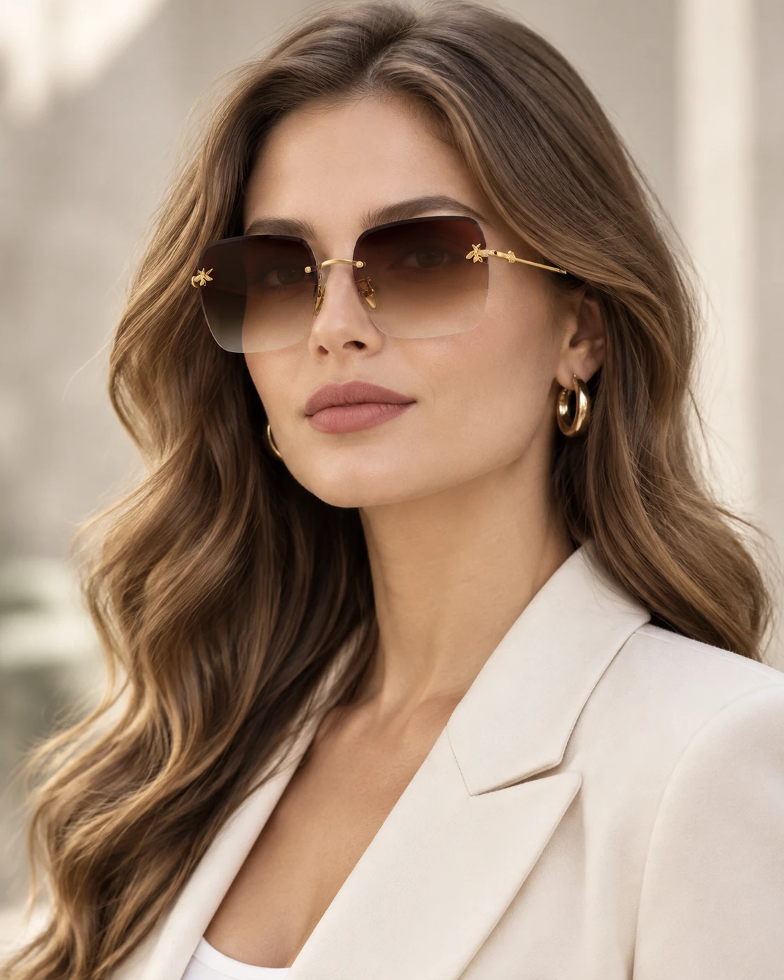 عینک آفتابی Gucci GG0982S با فریم فلزی طلایی و لنز گرادیانی قهوه‌ای