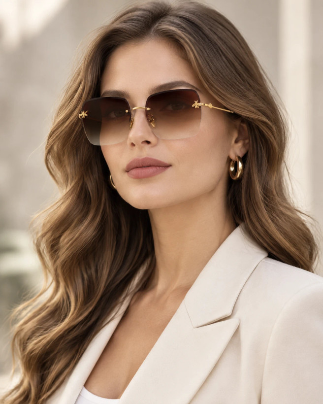 عینک آفتابی Gucci GG0982S با فریم فلزی طلایی و لنز گرادیانی قهوهای