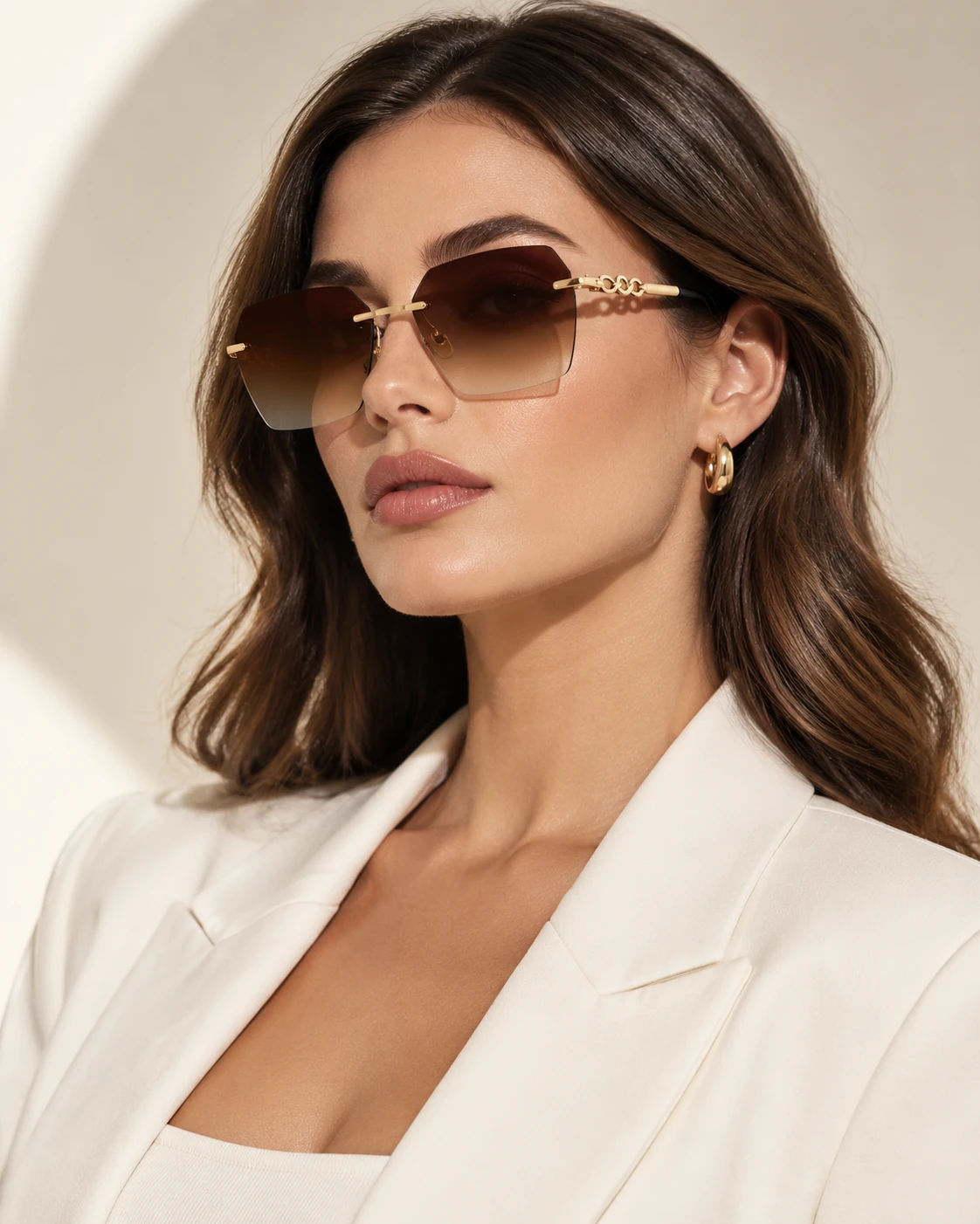 عینک زنانه بدون فریم پایین قهوه‌ای عسلی مدل Luxury Infinity Gold