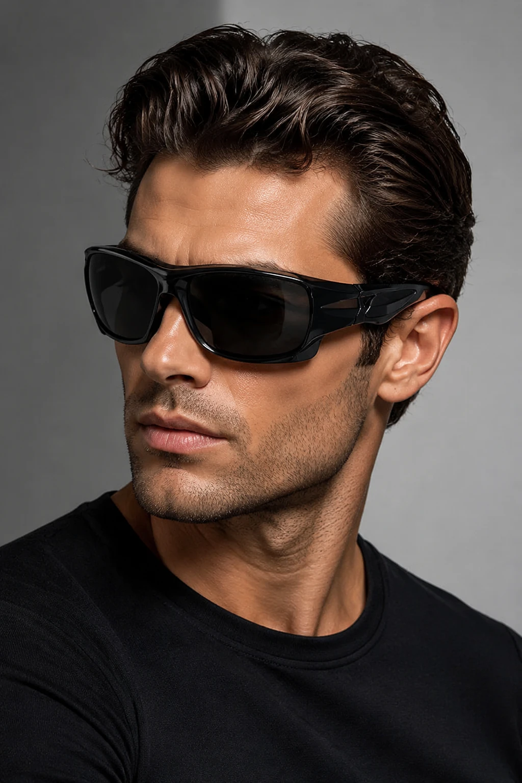 عینک آفتابی مشکی اسپرت فریم ضخیم مدل Black Blade Wrap
