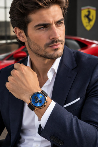 SCUDERIA FERRARI Pilota Rose Amber | ساعت کرونوگراف فراری قاب رزگلد صفحه آبی متالیک