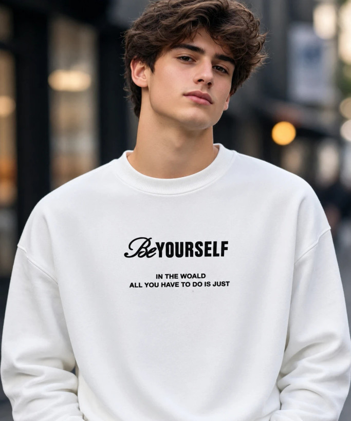 دورس مردانه یقه گرد سه نخ سفید طرح تایپوگرافی پشت چاپ LIONIDAS | Urban Crewneck