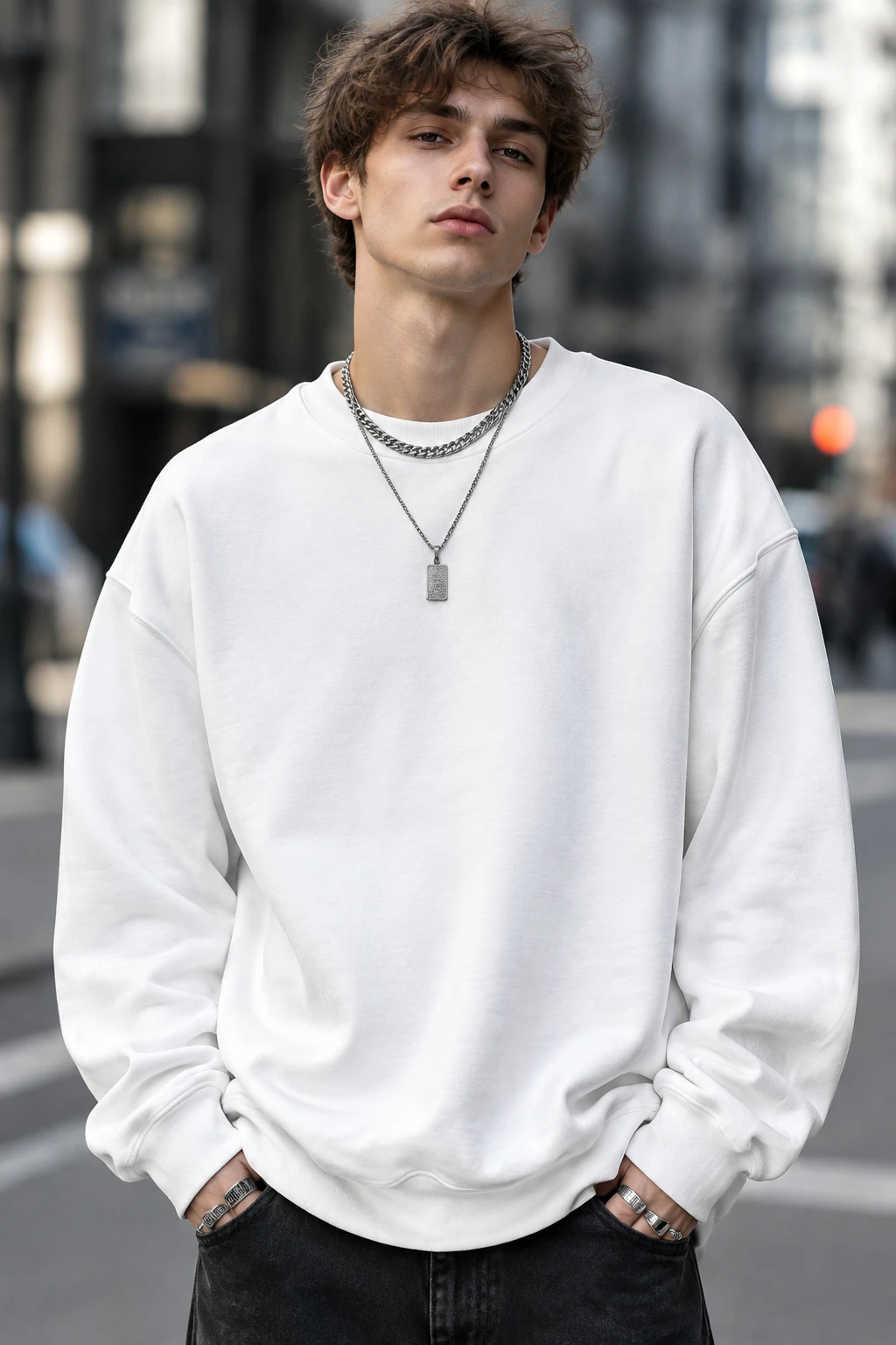 سویشرت دورس بیسیک لش پنبه سه نخ ضخیم سفید | Basic Oversized Sweatshirt