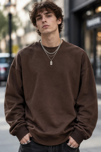 سویشرت دورس بیسیک لش پنبه سه نخ ضخیم قهوه ای موکا | Basic Oversized Sweatshirt