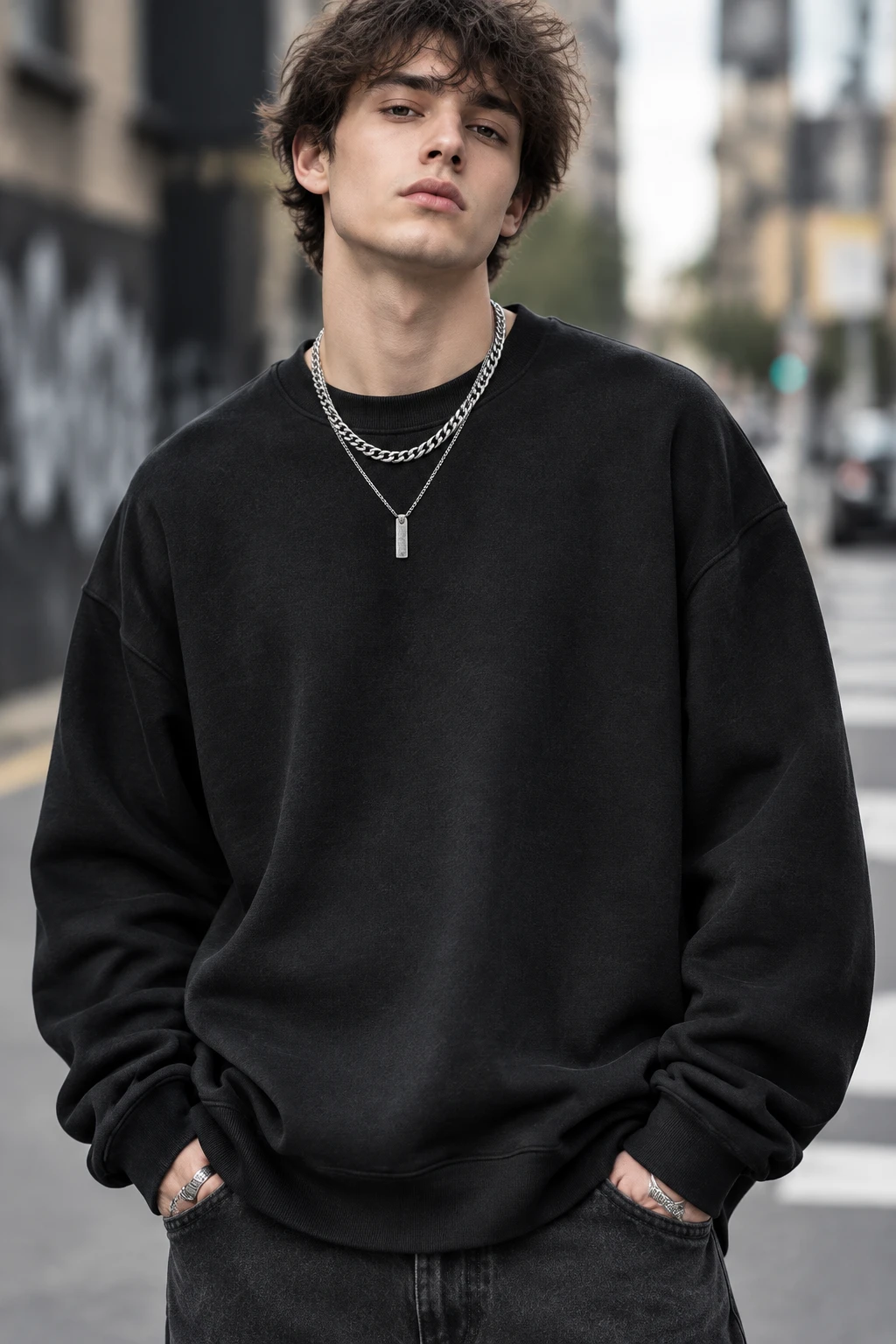 سویشرت دورس بیسیک لش پنبه سه نخ ضخیم مشکی | Basic Oversized Sweatshirt