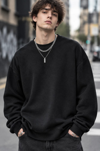 سویشرت دورس بیسیک لش پنبه سه نخ ضخیم مشکی | Basic Oversized Sweatshirt
