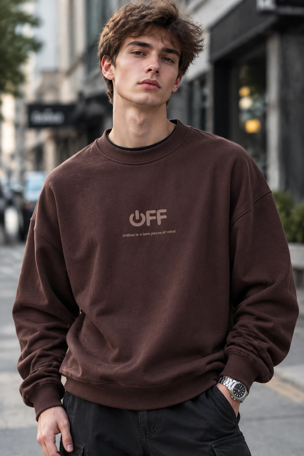 دورس پنبه‌ایسه نخ کژوال مردانه رنگ شکلاتی موکا | Aesthetic Minimal Pullover