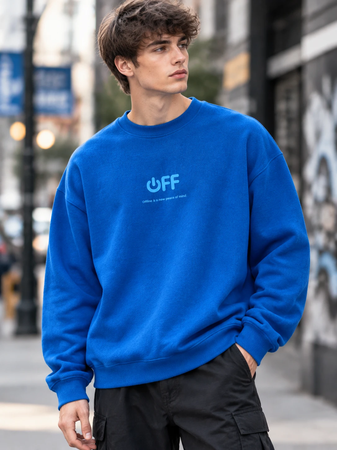 دورس پنبه‌ایسه نخ کژوال مردانه رنگ ابی کاربنی | Aesthetic Minimal Pullover