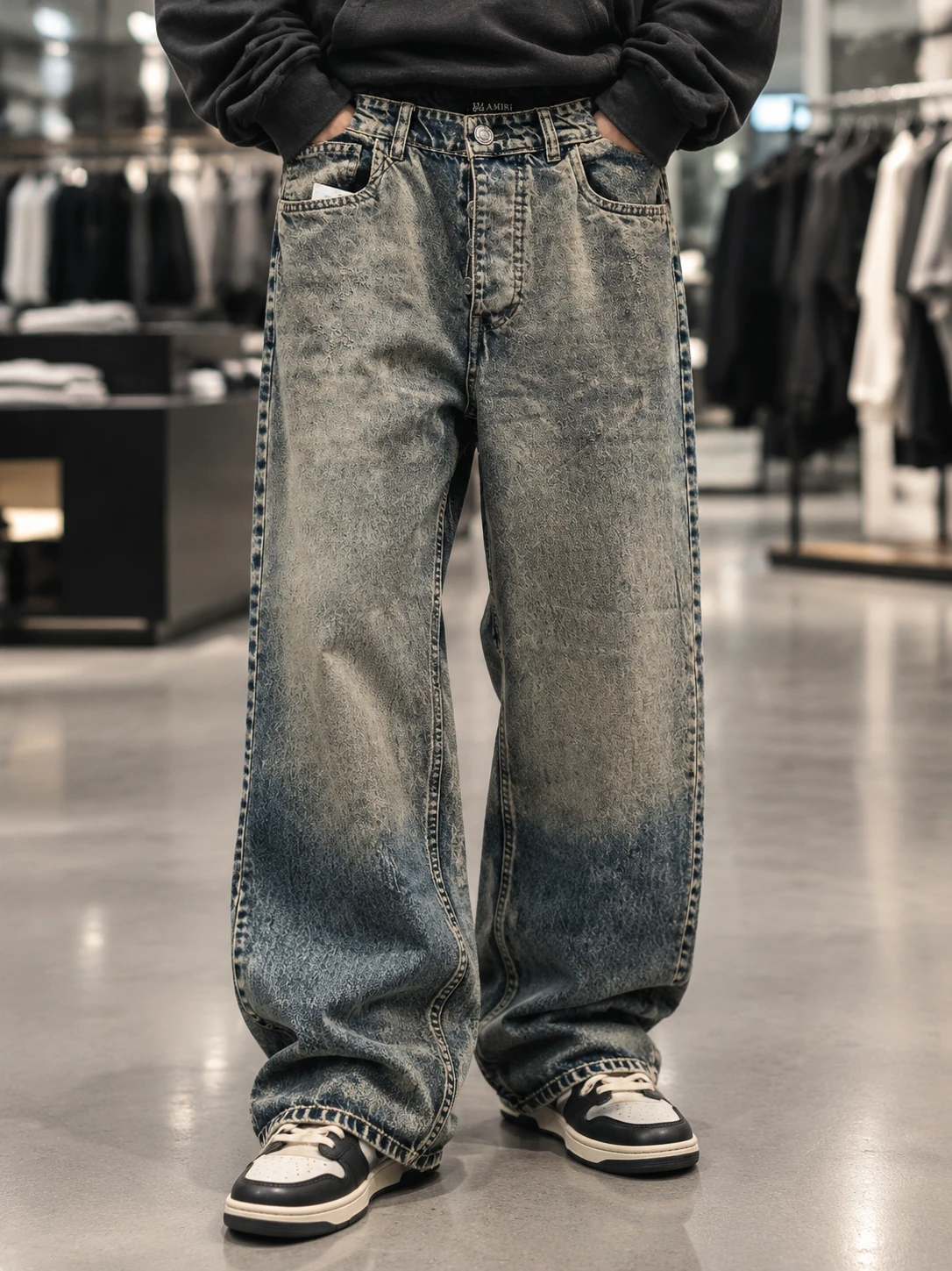 شلوار جین نیم بگ مردانه مدل Agassi | Baggy Jeans Stone Wash