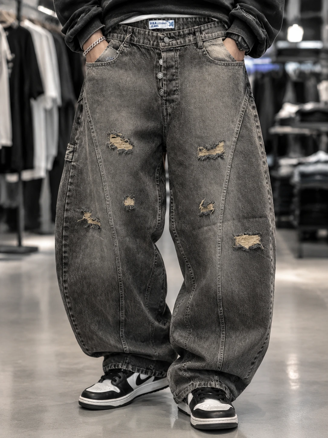 شلوار جین بالونی مردانه دنیم واش یومد مستر کوالیتی | Balloon Wide Leg Denim