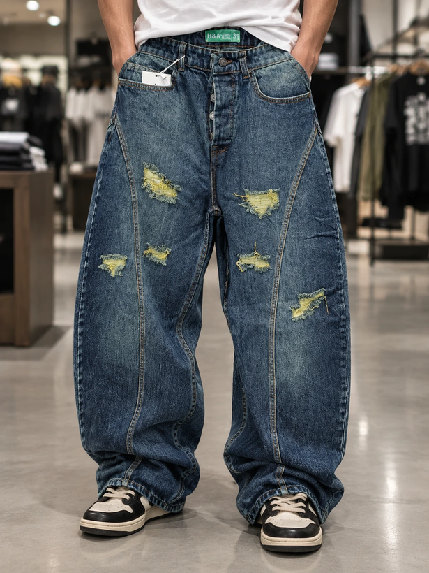 شلوار جین بالونی مردانه اسید واش یومد مستر کوالیتی | Balloon Wide Leg Denim