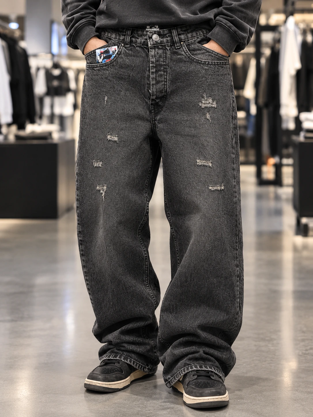 شلوار جین بگ مردانه کربن گری استریت‌ور | umod Distressed Baggy Fit
