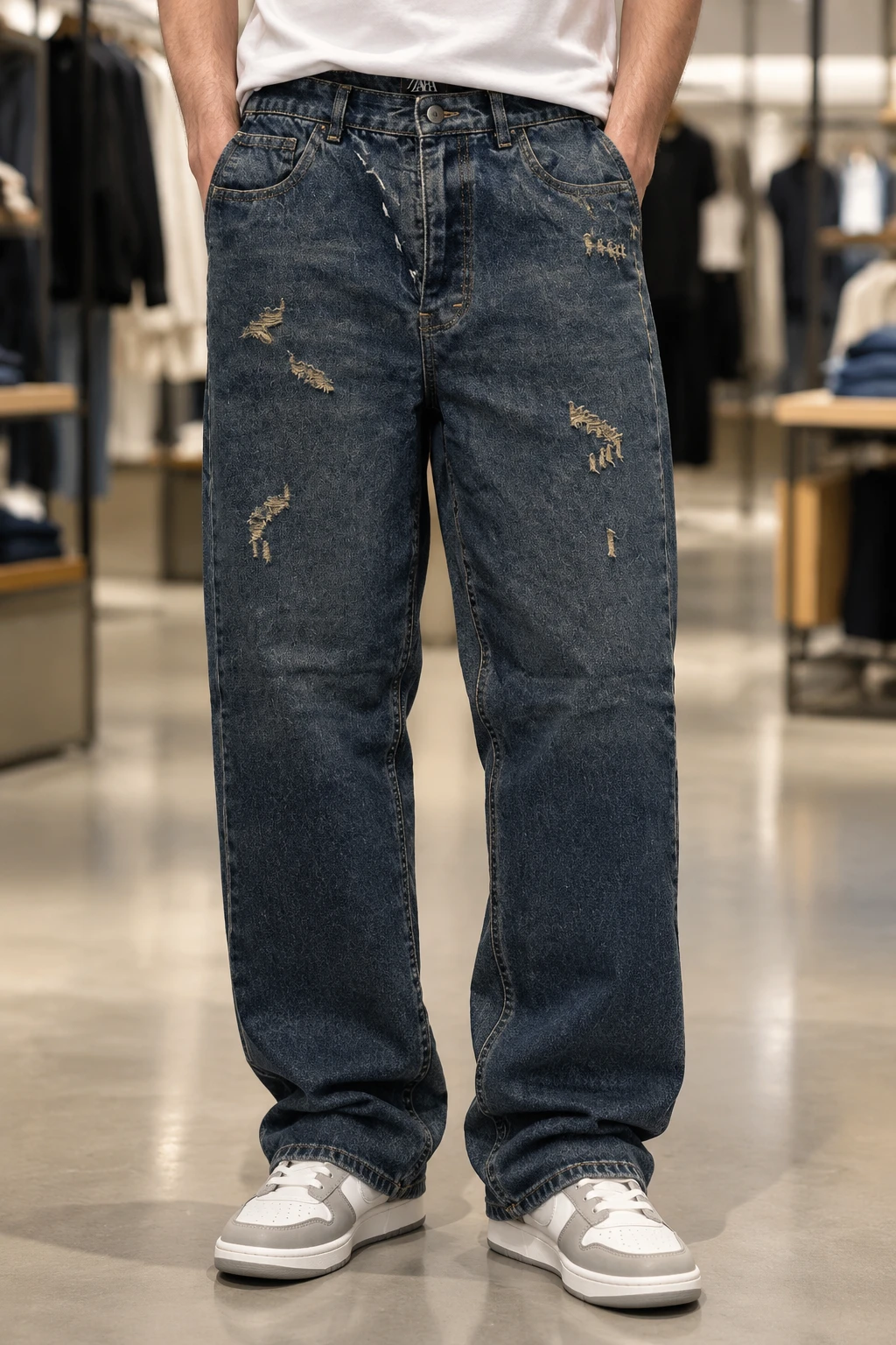 شلوار جین بگ مردانه زاپدار ایندیگو برند یو مد | Umod Oversize Washed Jeans